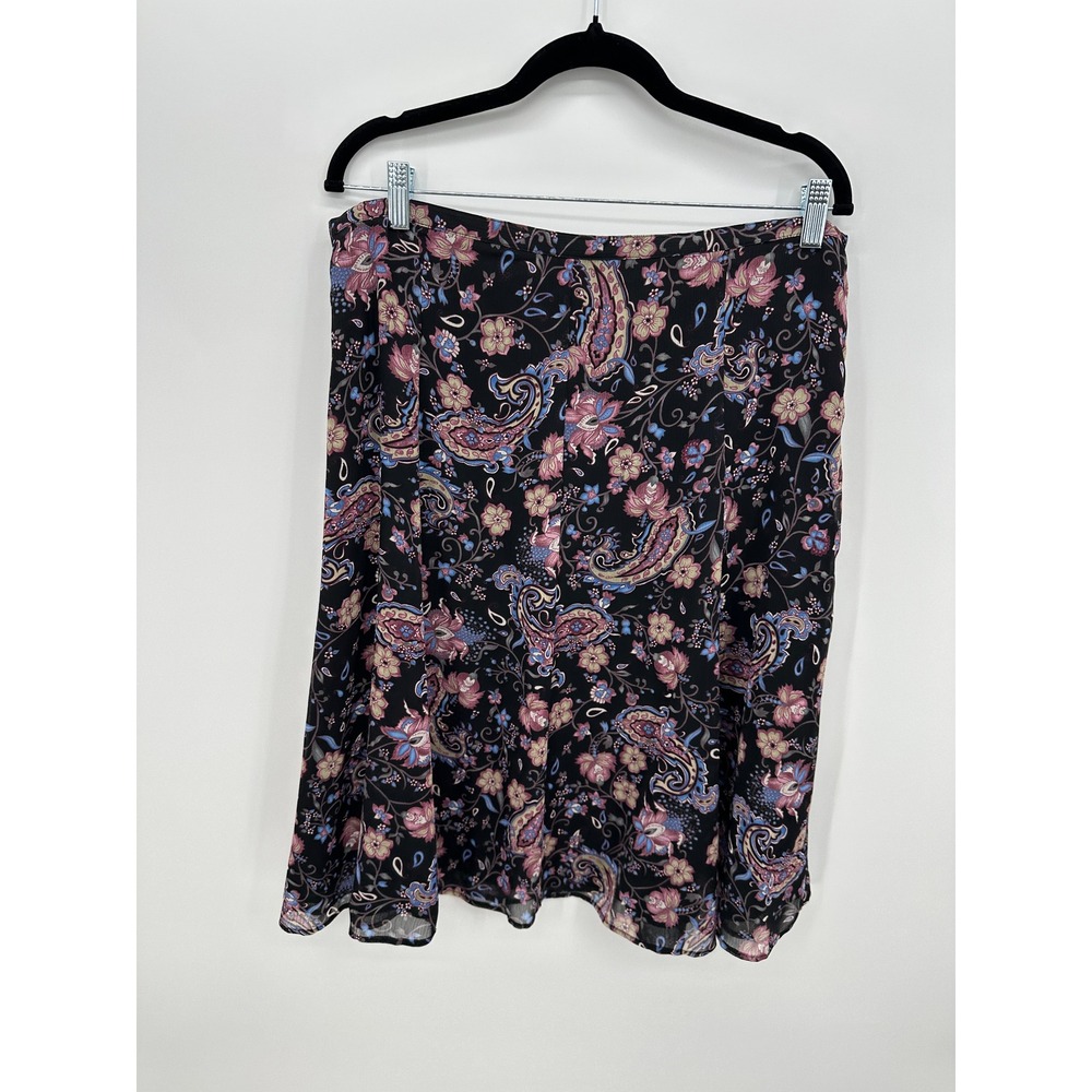 Black Paisley Boho Floral Chiffon A-Line Knee‎ Length Skirt Dark Floral Romantic
